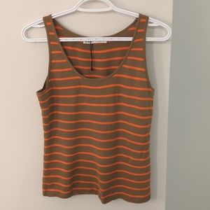 Orange Brown striped sleeveless Knit Shirt